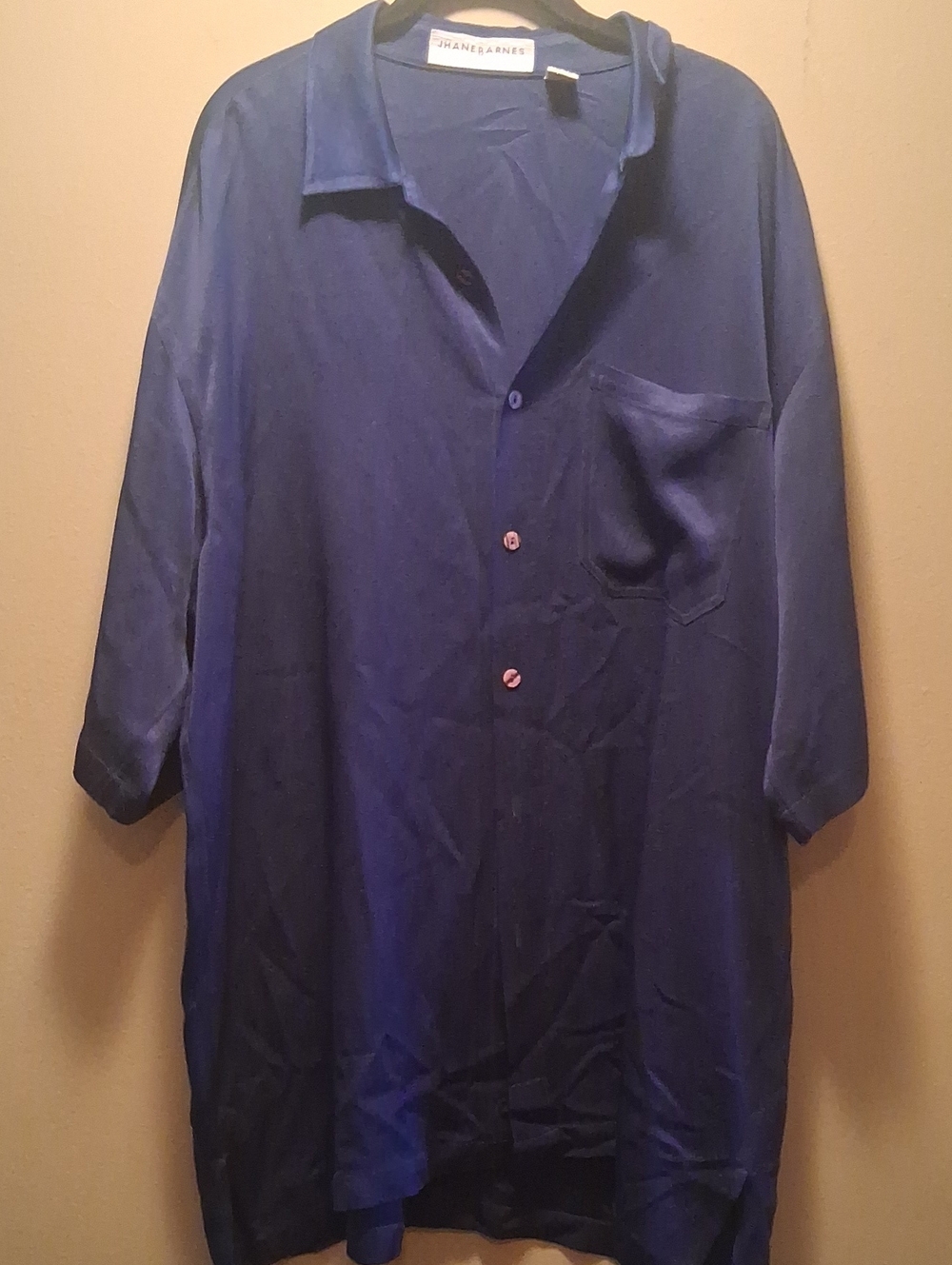 Jhane Barnes Navy Blue Silk-Blend Button Down Shirt XLT